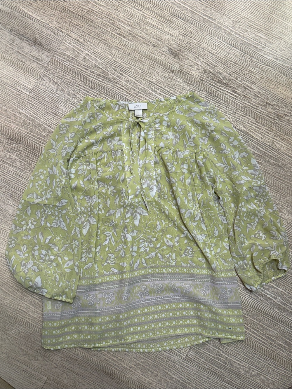 LOFT Lime Green Floral Tie-Neck Tunic